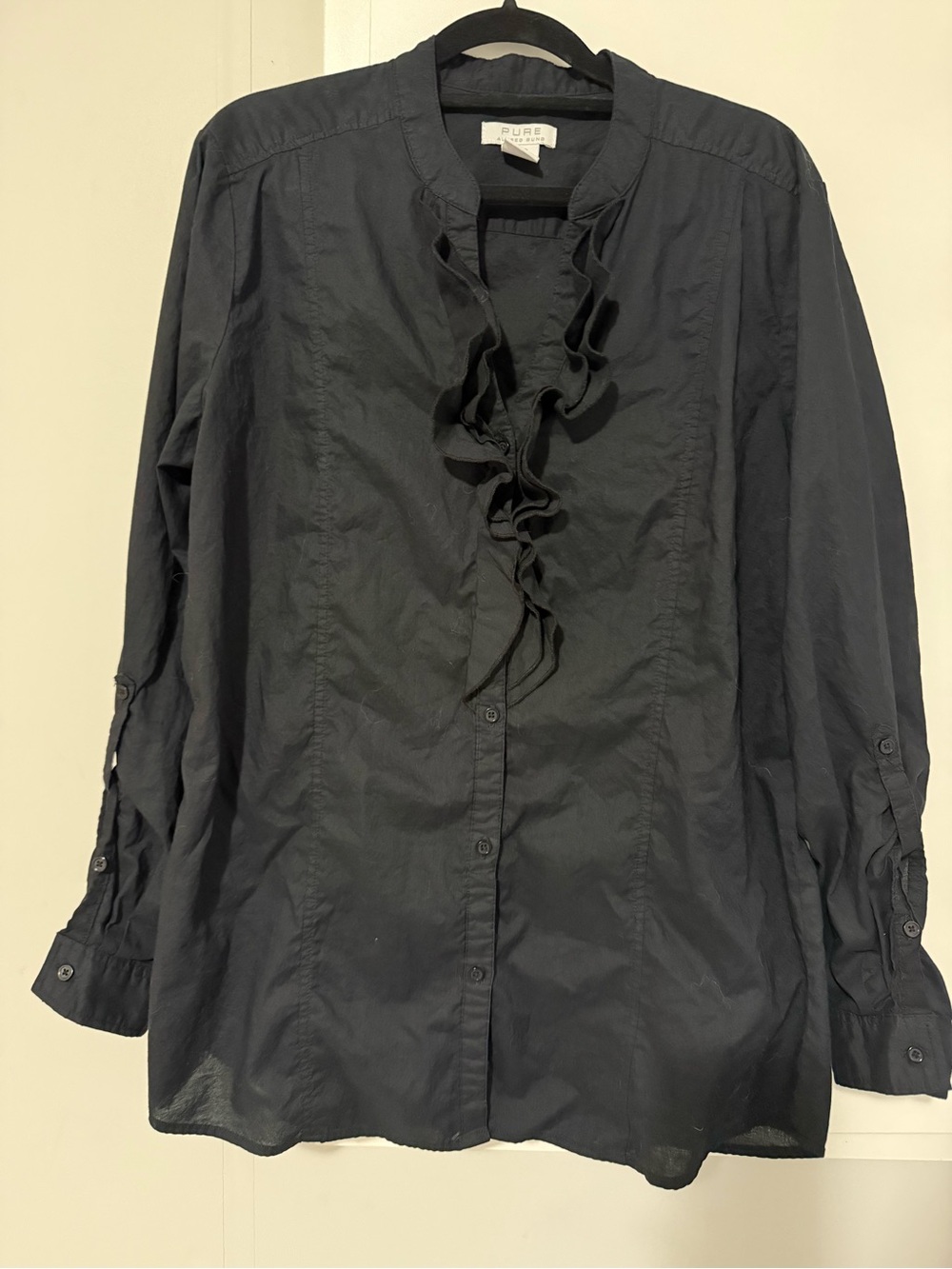 238. ALFRED SUNG Cotton Women’s Ruffle-Front Shirt Button Down Academia